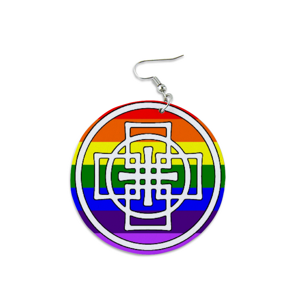 Rainbow Swedenborg Cross Round Wooden Earrings